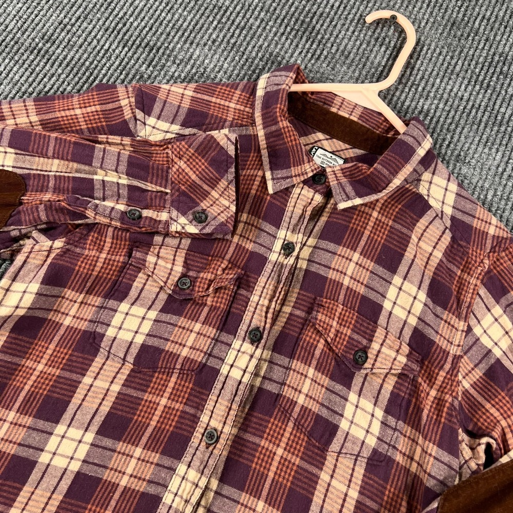 Kavu Shirt Womens Small Brown Plaid Long Sleeve Button Up Elbow Patches Outdoor
